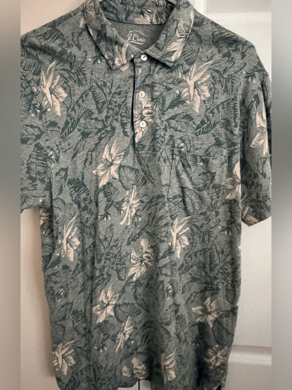 J.Crew Knit Goods Floral Print Men’s L Short Sleeve Polo Shirt 100% Cotton